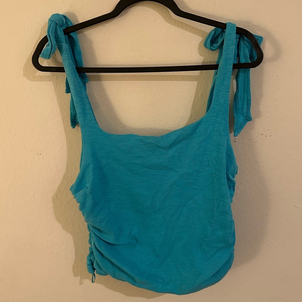 Free People Aqua Tie Strap Ruched Tank Top Sleeveless XL